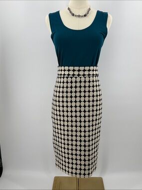 Vintage Black and Cream Geometric Pencil Skirt - Classic High-Waist Style